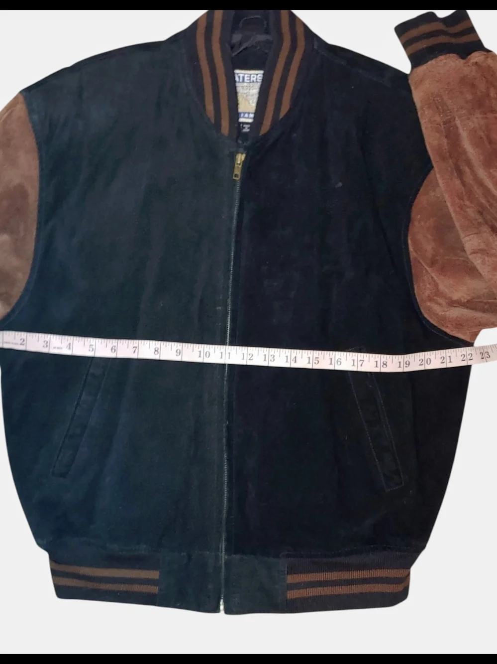 Men's Two-Tone Suede Bomber Jacket - Black & Brown